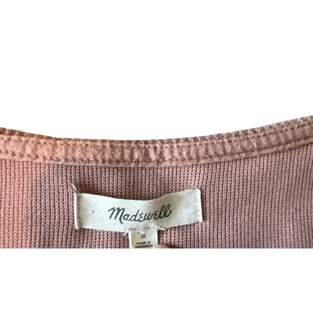 Madewell Square Neck Ribbed Puff Sleeve Top Dusty Rose Pink Womens Small‎